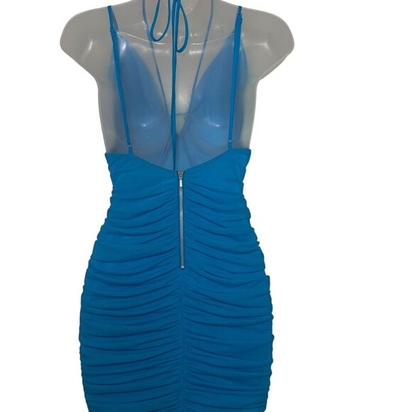 Bardot Rania Blue Mesh Ruched Bodycon Mini Dress Small - Picture 5 of 7